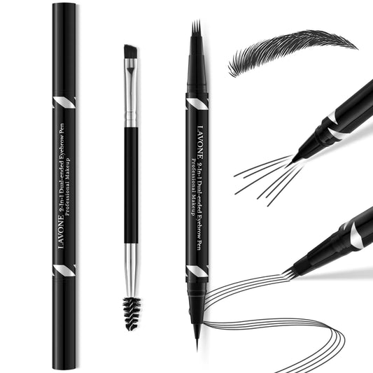 LAVONE Eyebrow Pen2-IN-1 Dual-ended Waterproof Eyebrow Pencilwith 4 Tip Microblading Eyebrow Pen and Ultra-Precise Brow PencilDual-ended Eyebrow BrushEyebrows Makeup for Natural Looking-Black